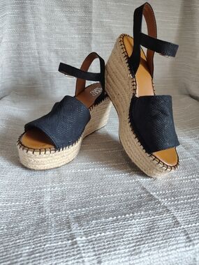 Franco Sarto Takara Black Suede Espadrille Platform Wedge Sandals Women 9M